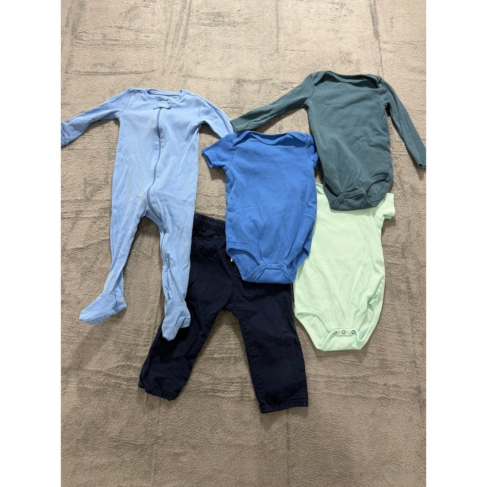 Primary H&M Baby 9-12M Organic Cotton Sleeper Bodysuits Pant Bundle 5pc Blue Set